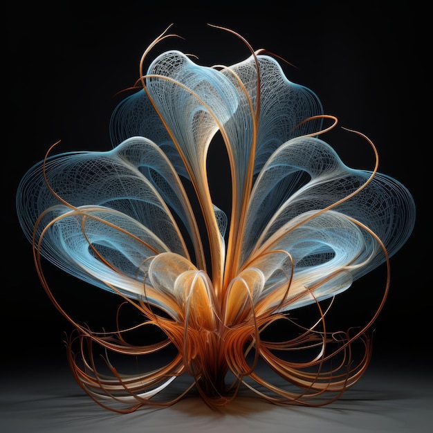 Het verkennen van de harmonieuze fusie van abstracte 3D draad sculptuur fractal en heilige meetkunde