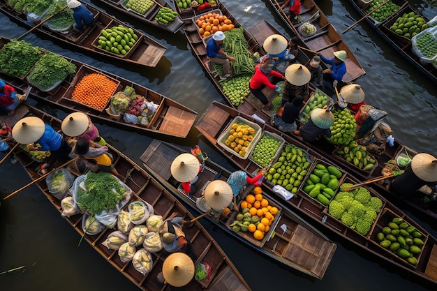 Foto het verkennen van de levendige damnoen saduak drijvende markt biologische lekkernijen thaise keuken en betoverend