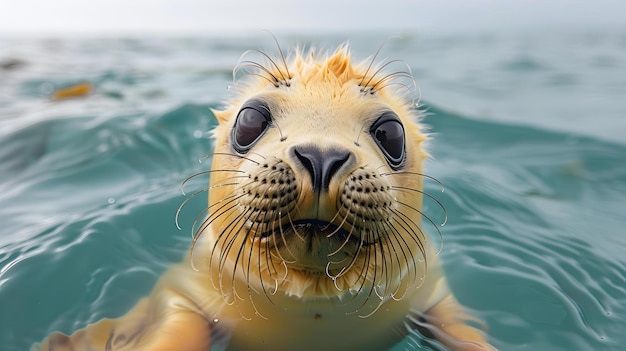 Het verkennen van de oceaan met brede ogen en snorharen Een nieuwsgierige zeehondenjong Concept Natuurfotografie Wildlife Marine Animals Baby Animals Nieuwsgierigheid