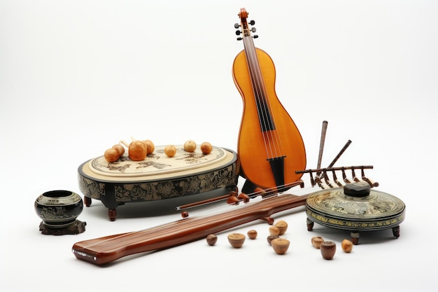 Het verkennen van traditionele instrumenten geïsoleerd op een witte achtergrond