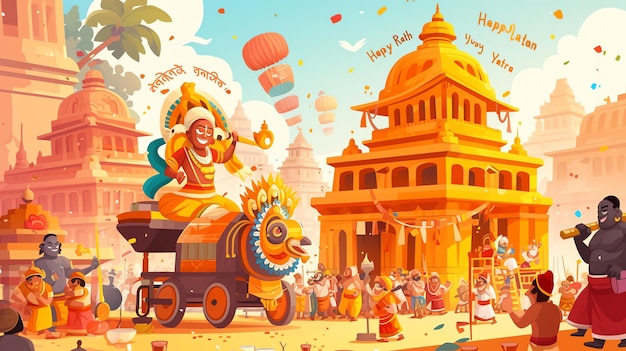 Het vieren van de goddelijke drie-eenheid in rath yatra illustratie