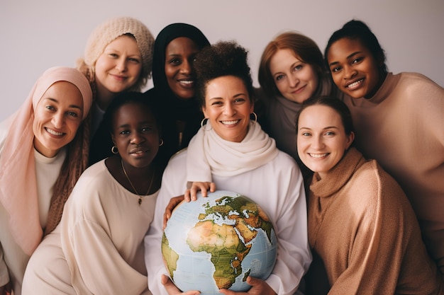 Foto het vieren van de internationale vrouwendag met een groep verschillende vrouwen van jong tot oud.