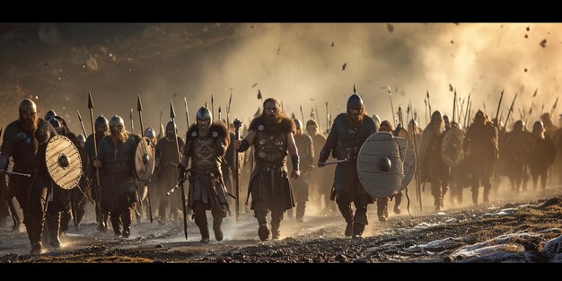 Foto het vikingleger marcheert naar een strijd.