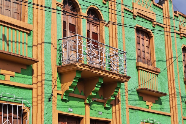 Het vintage balkon in Bogota, Colombia, Zuid-Amerika