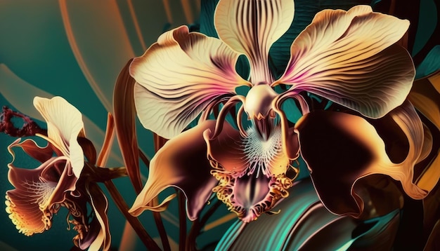 Het vintage Botanische Ontwerp van de Bloem van de Orchidee door Generatieve AI