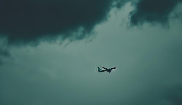 Het vliegtuig vliegt boven de wolken Het concept van snel reizen en zakendoen