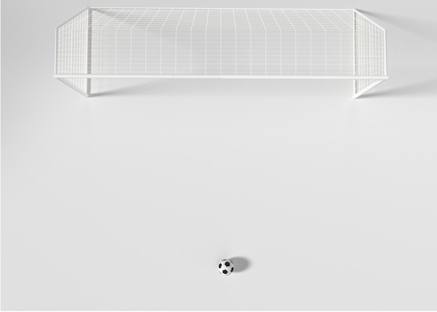 Het voetbaldoel en de voetbalbal die op witte 3d achtergrond wordt geïsoleerd geeft terug