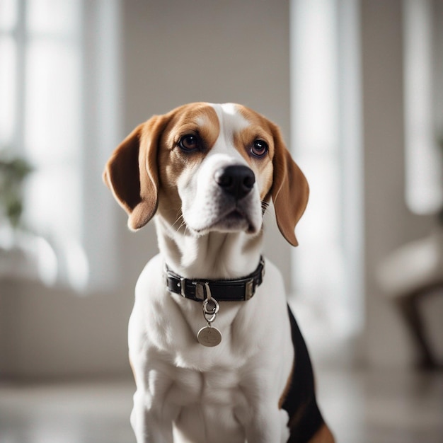 Het volledige lichaam van een hyperrealistische beaglehond met witte achtergrond