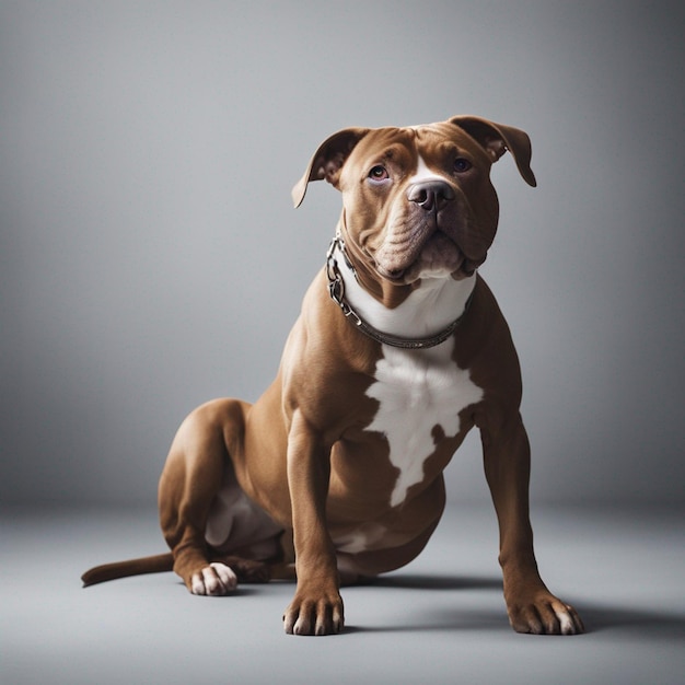 Het volledige lichaam van een hyperrealistische pitbullhond met witte achtergrond