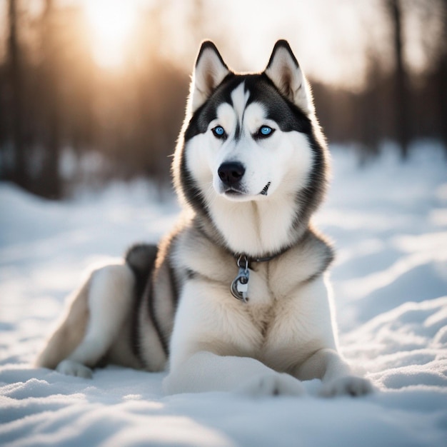 Het volledige lichaam van een hyperrealistische Siberische husky-hond met witte achtergrond