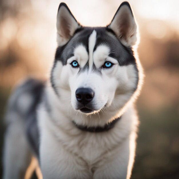 Het volledige lichaam van een hyperrealistische Siberische husky-hond met witte achtergrond