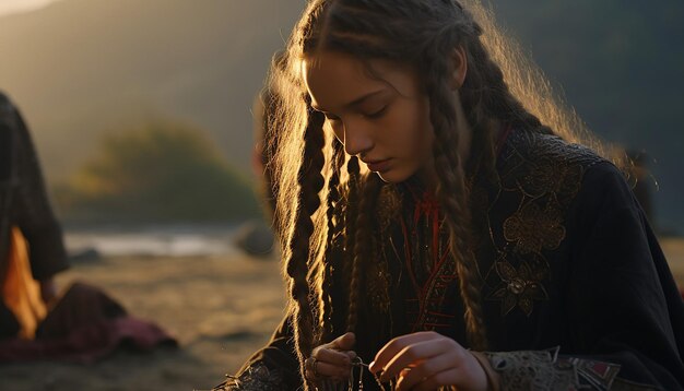 het vroege ochtendritueel van het bevestigen van Martisor aan kleding