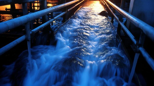 het water stroomt langs de zijkant van de brug