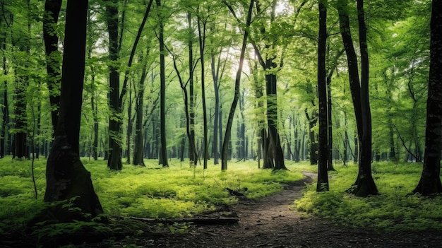 Foto het weelderige groene bos is een prachtig gezicht