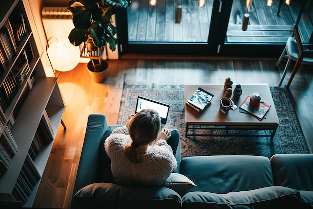 Het werk vanuit het huis Een toegewijde persoon wordt afgebeeld