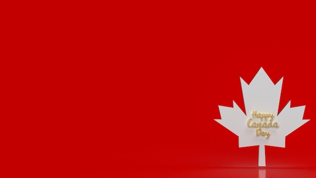 Het witte esdoornblad op rode achtergrond voor Canada day concept 3D-rendering