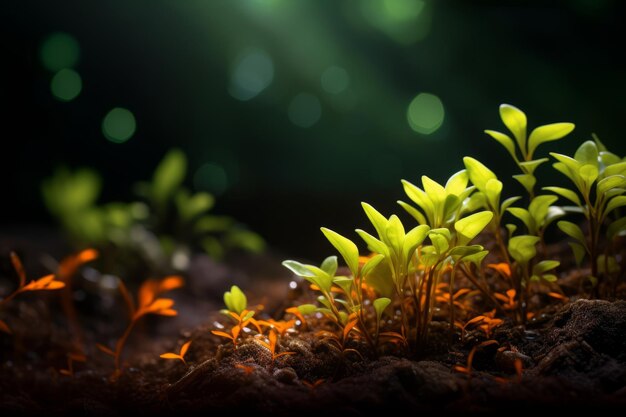 Het wonder van de lentegroene bladeren die in de bodem bloeien