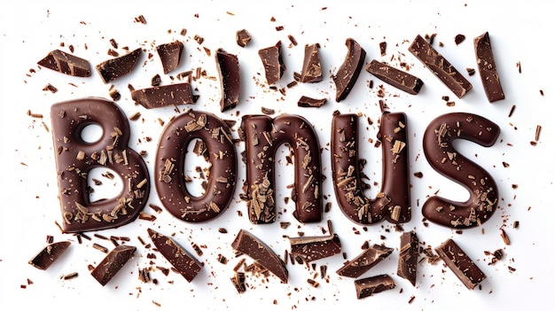 Foto het woord bonus gecreëerd in chocolate typography