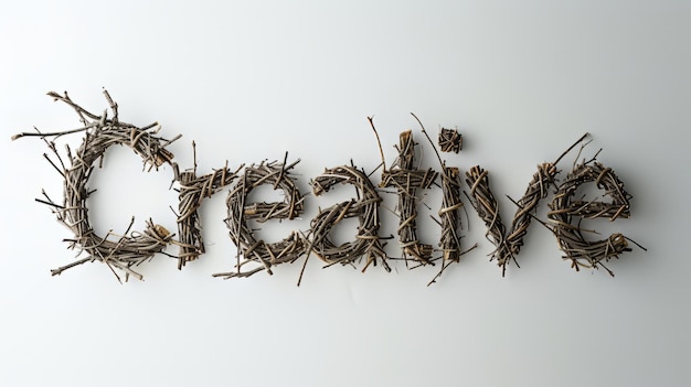 Foto het woord creatief gecreëerd in birch twig letters