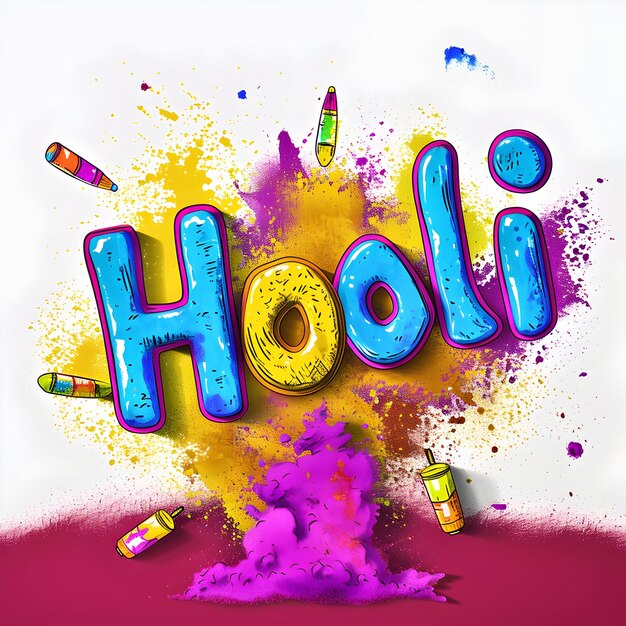 Het woord Holi geschreven op kleurrijke poeders ontwerp voor Happy Holi korting post ontwerp