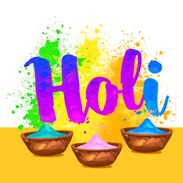 Foto het woord holi, het indiase festival van kleuren, gespeld met verschillende gekleurde poeders