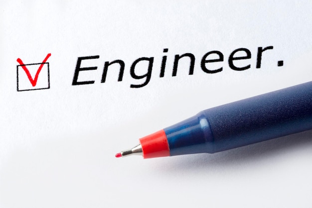 Het woord ingenieur is gedrukt op een witte achtergrond