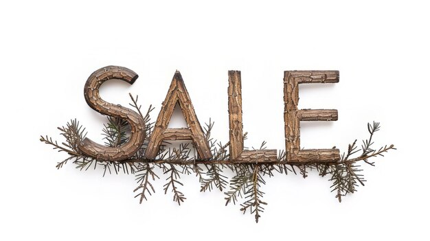 Het woord Sale gecreëerd in Pine Twig Letters