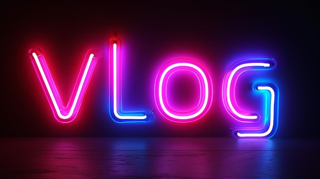 Foto het woord vlog gecreëerd in neon lettering