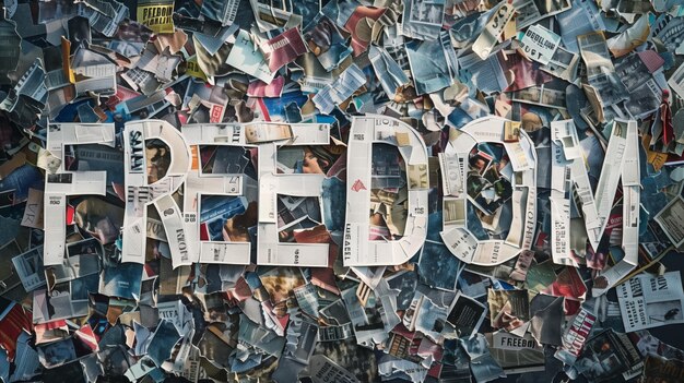 Foto het woord vrijheid uitgeknipt uit knipsels op een collage achtergrond
