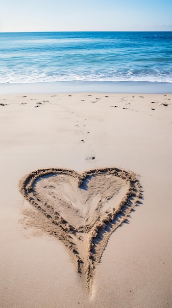 Het zand vormt een hartvormige romantische sfeer.