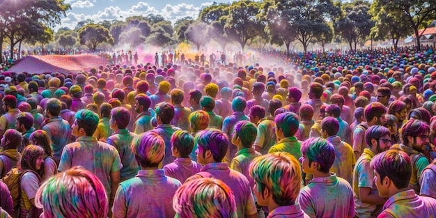 Het zonlicht Holi en de natuur met mensenachtergrond