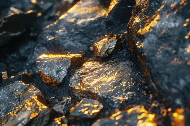 Foto het zuivere goud erts gevonden in de mijn op zwarte achtergrond