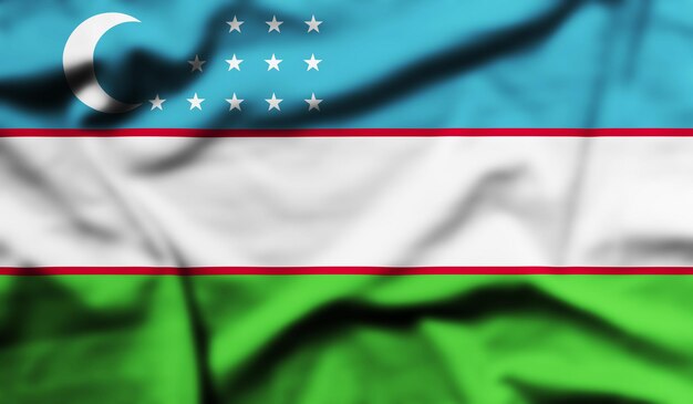 Foto het zwaaien van de vlag van oezbekistan