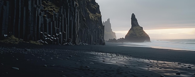 Het zwarte zandstrand van Reynisfjara, IJsland Generatieve ai