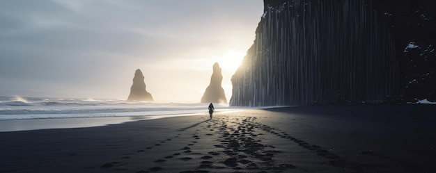 Het zwarte zandstrand van Reynisfjara, IJsland Generatieve ai