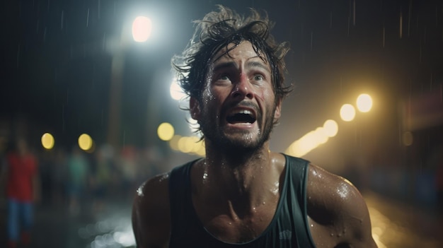 Het zweet van een hardloper glinsterde op hun gezicht en passeerde de finishlijn van de marathon met een blik van uitgeputte overwinning