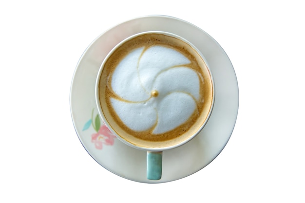 Hete cappuccino-koffie Maak een bloemvorm in een kopje.