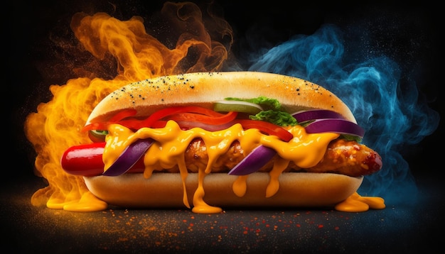 Hete en sappige hotdog-perfectie AI Generatief