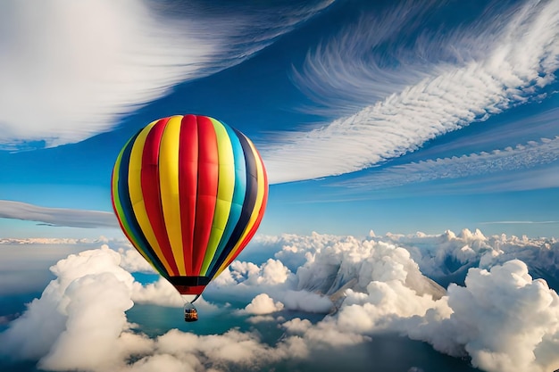 Hete luchtballon in de lucht met wolken