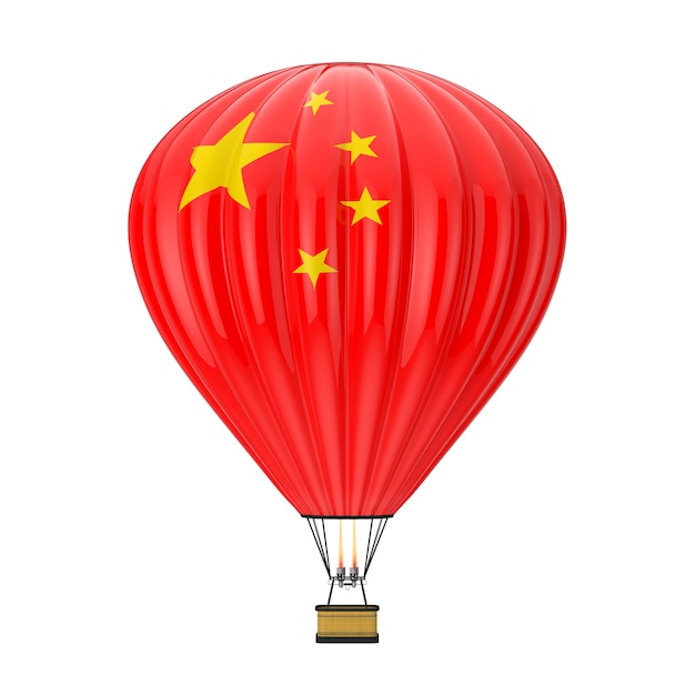 Hete luchtballon met vlag van China op een witte achtergrond. 3D-rendering