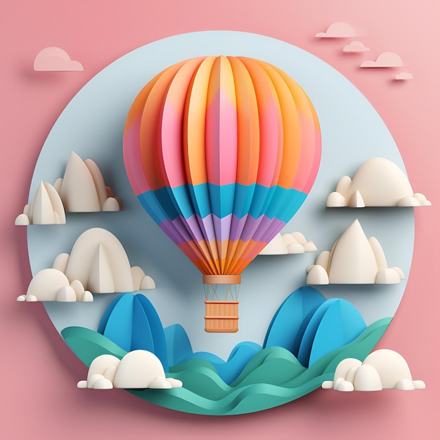 Hete luchtballon papercut generatieve ai-afbeelding