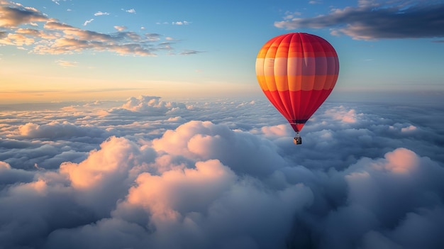 Heteluchtballon die boven de wolken zweeft bij zonsopgang AI Generatief