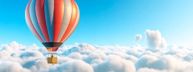 Heteluchtballon vliegt in de blauwe luchtbanner met kopieerruimte gemaakt met Generative AI