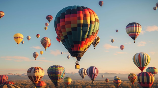 Heteluchtballonnen in de lucht met het woord hete lucht