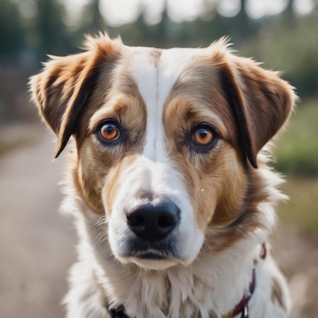 Heterochromia mixed breed dog on white background blue and brown eyes homeless happy pet