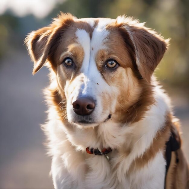 Heterochromie gemengd ras hond op witte achtergrond blauwe en bruine ogen dakloos gelukkig huisdier