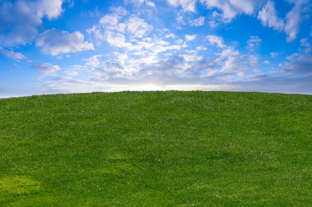 Heuvel met groen gras en zonsopgang