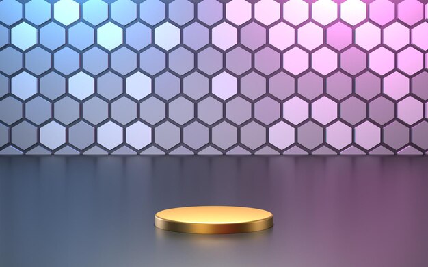 hexagon 3d background podium gold product display illustration rendering for flyer design, business