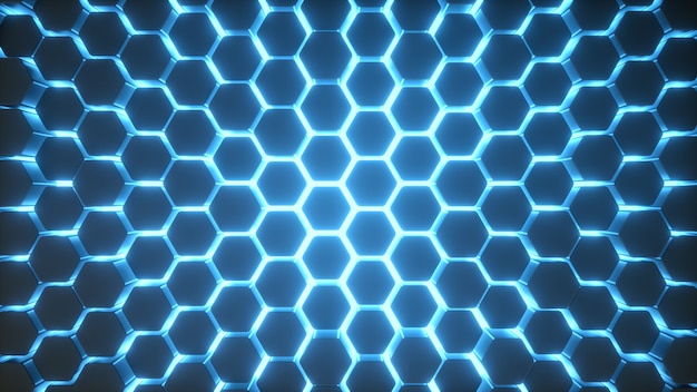 Hexagon background blue neon light