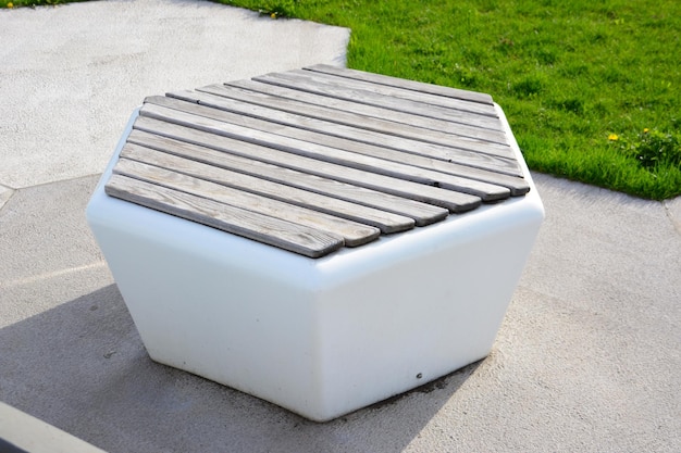 hexagon bench in the public park, close-up